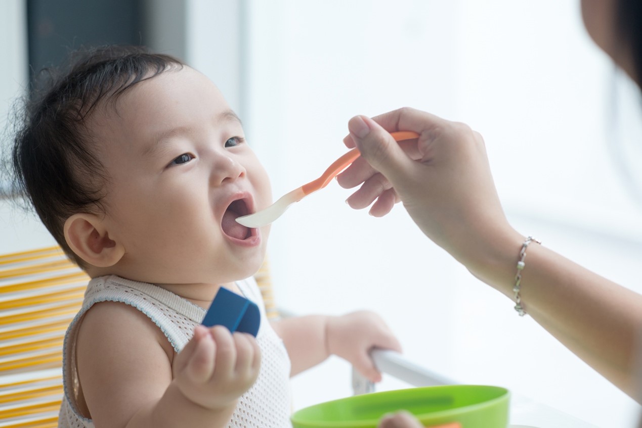 把握DNA、葉黃素、蛋白質、維生素的食物，或是含有神經鞘磷脂、SHMO等營養配方，幫助加速寶寶學習成長。